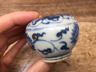 Lot 493 - A CHINESE BLUE AND WHITE WATER POT AND A BOX AND COVER