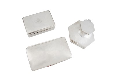 Lot 1172 - TWO GEORGE VI STERLING SILVER CIGARETTE BOXES, ONE BIRMINGHAM 1947 BY ADIE BROTHERS