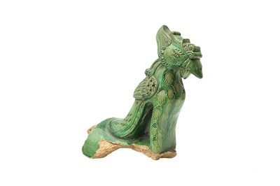Lot 507 - A CHINESE GREEN-GLAZED 'PHOENIX' ROOF TILE