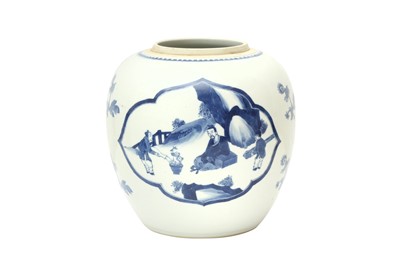 Lot 171 - A CHINESE BLUE AND WHITE FIGURATIVE JAR