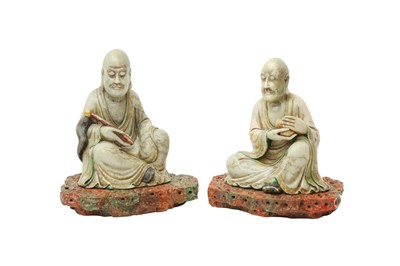 Lot 46 - A PAIR OF FINE CHINESE SOAPSTONE 'LUOHAN' FIGURES