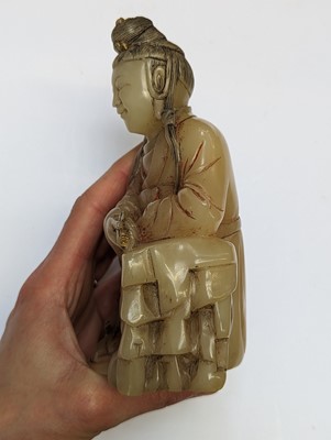 Lot 51 - A CHINESE SOAPSTONE FIGURE OF GUANYIN