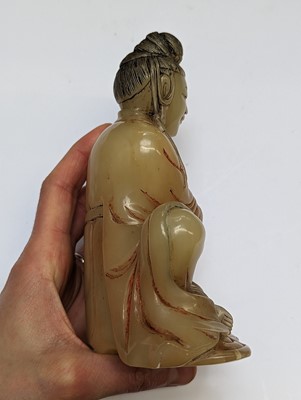 Lot 51 - A CHINESE SOAPSTONE FIGURE OF GUANYIN