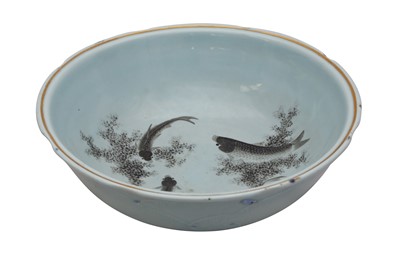 Lot 1381 - A CHINESE CELADON GLAZED PORCELAIN BOWL, LATE QING DYNASTY