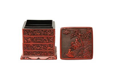 Lot 280 - A CHINESE CINNABAR LACQUER TIERED BOX AND COVER
