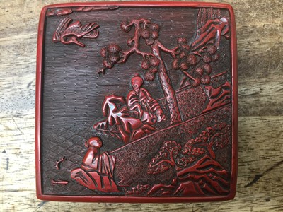 Lot 207 - A CHINESE CINNABAR LACQUER TIERED BOX AND COVER