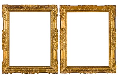Lot 135 - A PAIR OF EARLY 19TH CENTURY LOUIS XIV STYLE CARVED AND GILDED, CHINA TRADE FRAMES