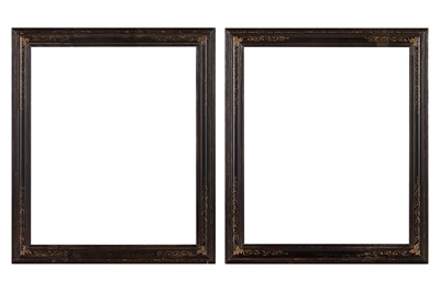 Lot 117 - A PAIR OF ITALIAN 17TH CENTURY STYLE PAINTED AND GILDED CASSETTA FRAMES