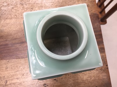Lot 879 - A CHINESE CELADON-GLAZED 'EIGHT TRIGRAMS' VASE, CONG