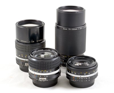 Lot 177 - Group of Four Nikkor Manual Focus Lenses.