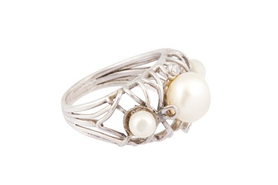 Lot 66 - A THREE NATURAL PEARL RING