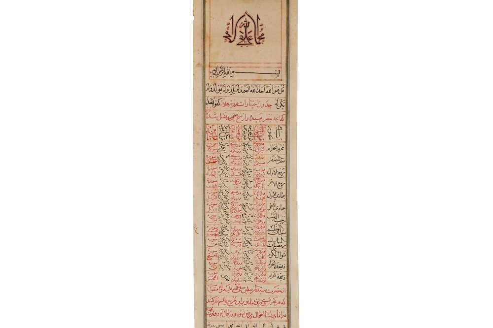 Lot 171 - AN IMPORTANT SCROLL WITH THE RELIGIOUS TRIAD, INSTRUCTIONS FOR SPECIAL PRAYERS, AND MOON CHARTS