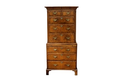 Lot 256 - A GEORGE II STYLE WALNUT CHEST ON CHEST OF SMALL PROPORTIONS, EARLY 20TH CENTURY