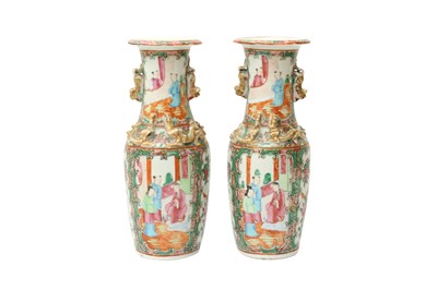 Lot 597 - A PAIR OF CHINESE CANTON FAMILLE-ROSE VASES