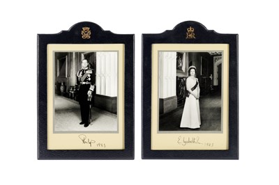 Lot 100 - PAIR OF PRESENTATION PHOTOGRAPHS OF QUEEN ELIZABETH II AND PRINCE PHILIP
