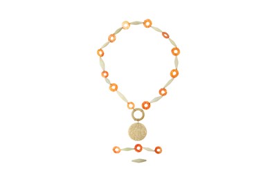 Lot 709 - A LONG CHINESE JADE AND CARNELIAN NECKLACE