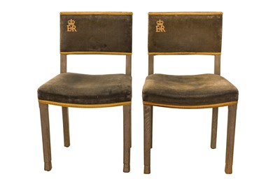 Lot 60 - A PAIR OF ELIZABETH II LIMED-OAK CORONATION CHAIRS