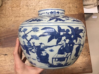 Lot 664 - A CHINESE MING-STYLE BLUE AND WHITE 'FIGURATIVE' JAR