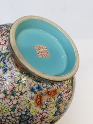 Lot 103 - A CHINESE FAMILLE-ROSE 'MILLEFLEUR' VASE, YUHUCHUNPING