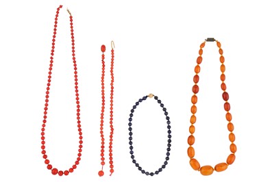 Lot 19 - A GROUP OF FOUR BEAD NECKLACES
