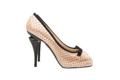Lot 417 - λ Chanel Pale Gold Python Open Toe Heeled Pump - Size 38