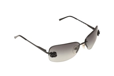 Lot 530 - Chanel Black Camellia Rectangle Sunglasses
