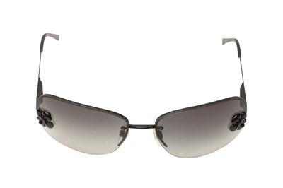 Lot 530 - Chanel Black Camellia Rectangle Sunglasses