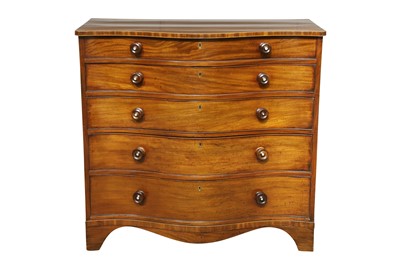 Lot 265 - A MAHOGANY SERPENTINE FRONTED CHEST, 19TH CENTURY
