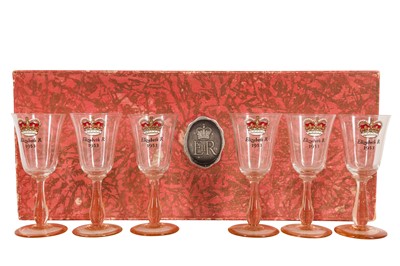 Lot 67 - SET OF 6 GLASSES COMMEMORATING THE CORONATION OF QUEEN ELIZABETH II, 1953