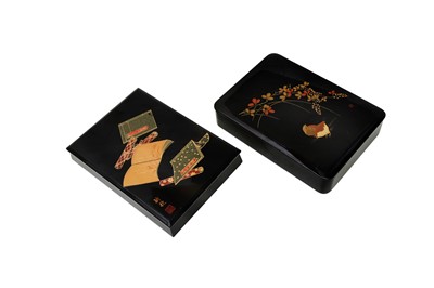 Lot 300 - TWO JAPANESE BLACK LACQUER DOCUMENT BOXES AND COVERS, BUNKO