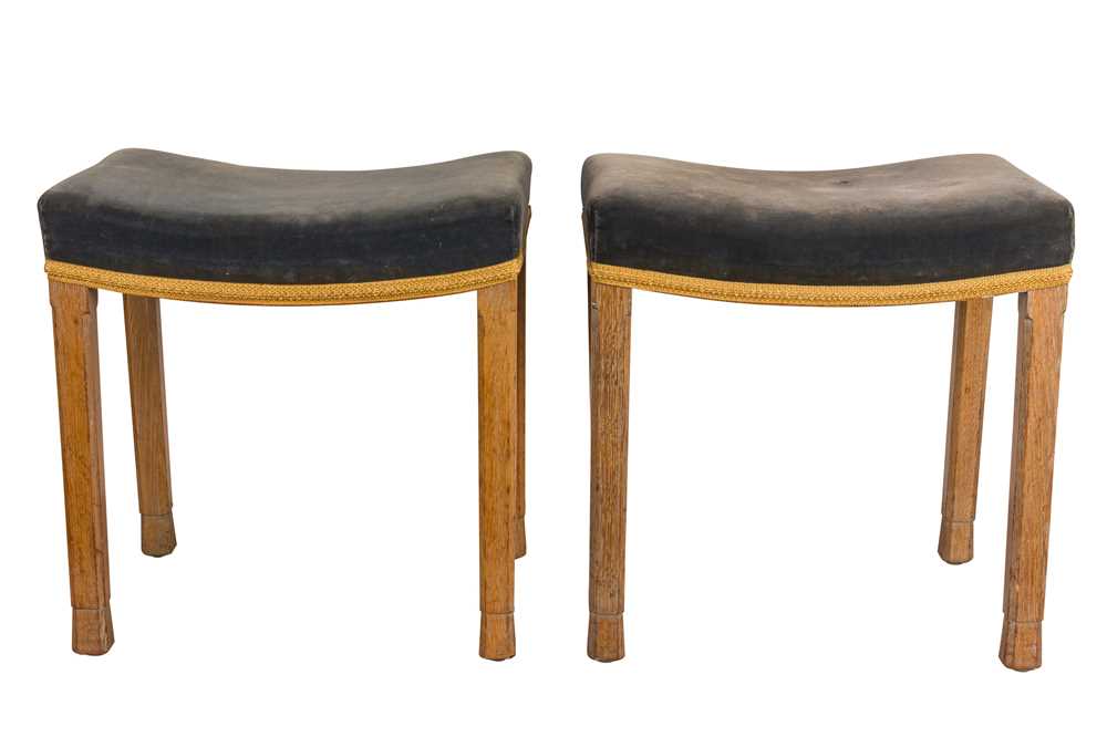 Lot 62 - A PAIR OF ELIZABETH II LIMED-OAK CORONATION STOOLS