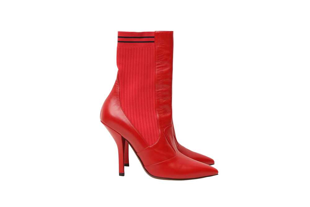 Lot 32 - Fendi Red Heeled Sock Boot - Size 41