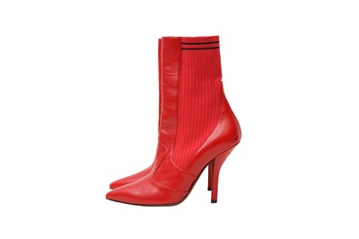 Lot 32 - Fendi Red Heeled Sock Boot - Size 41