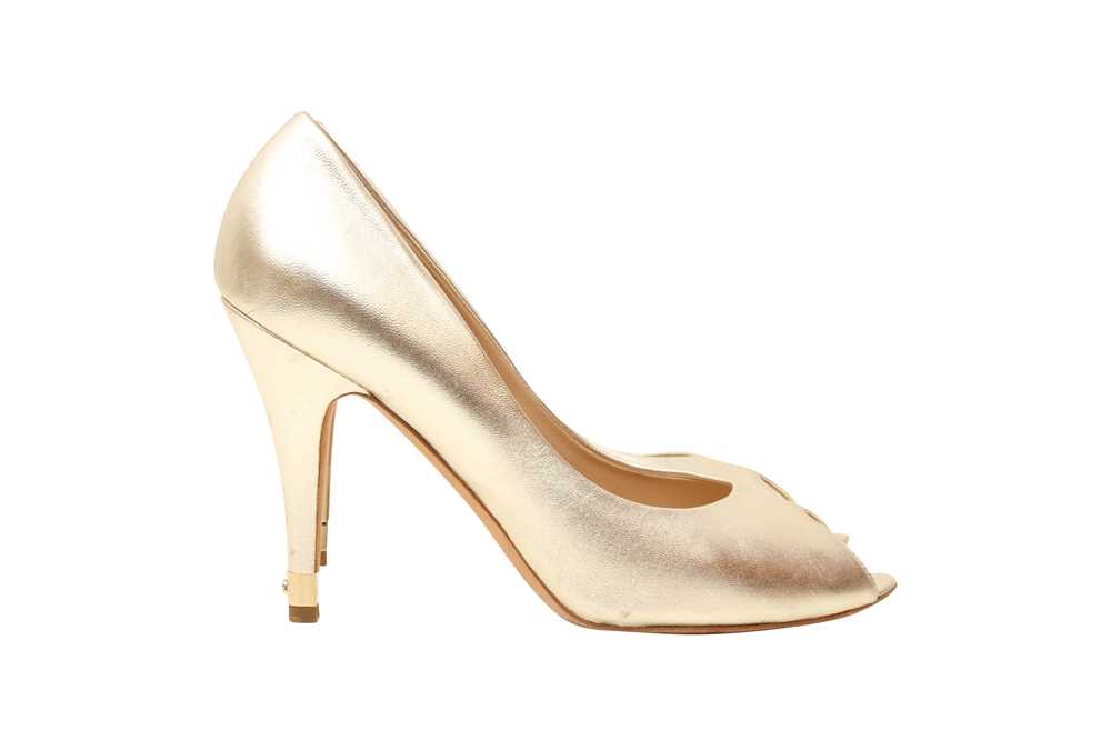 Lot 380 - Chanel Gold Peep Toe Heeled Pump - Size 41