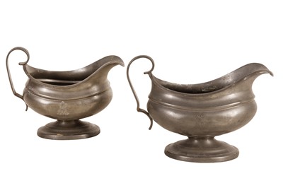Lot 2 - PAIR OF GEORGE IV PEWTER  CORONATION SAUCE BOATS