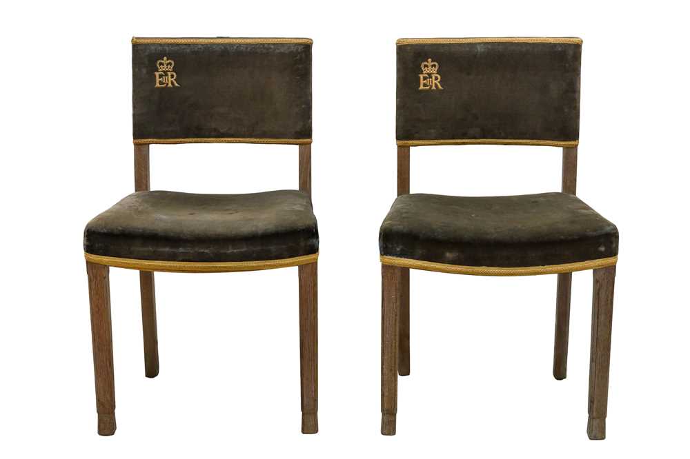 Lot 61 - A PAIR OF ELIZABETH II LIMED-OAK CORONATION CHAIRS