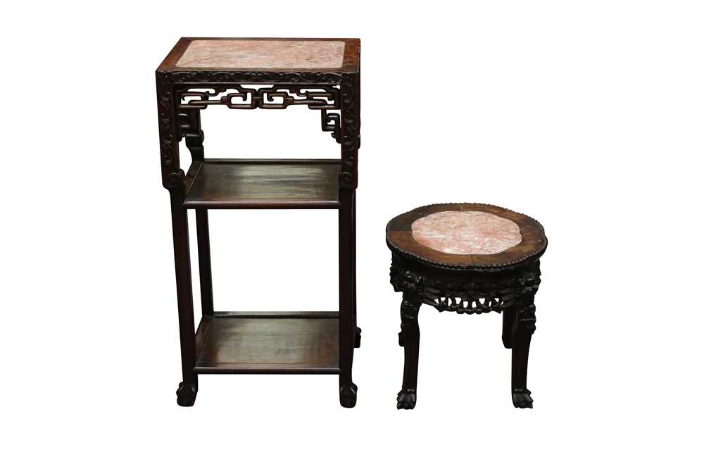 Lot 222 - A CHINESE CARVED HARDWOOD TWO TIER JARDINIERE STAND