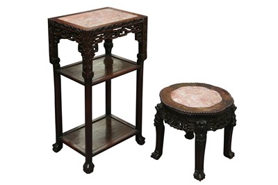 Lot 222 - A CHINESE CARVED HARDWOOD TWO TIER JARDINIERE STAND