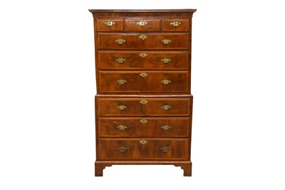 Lot 285 - AN 18TH CENTURY WALNUT AND CROSSBANDED CHEST ON CHEST