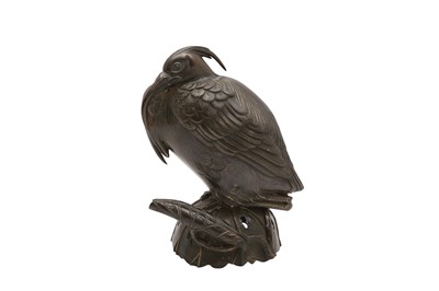 Lot 166 - A JAPANESE MEIJI BRONZE FIGURE OF A CRESTED IBIS