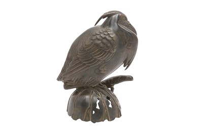 Lot 166 - A JAPANESE MEIJI BRONZE FIGURE OF A CRESTED IBIS