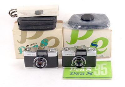 Lot 74 - A Pair of Olympus Pen S Half Frame Cameras, f3.5 & f2.8 Versions.