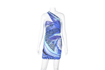 Lot 137 - Emilio Pucci Blue Mesh Drape One Shoulder Dress - Size 42