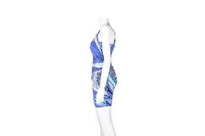 Lot 137 - Emilio Pucci Blue Mesh Drape One Shoulder Dress - Size 42