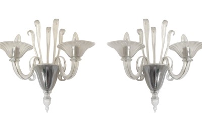 Lot 213 - A PAIR OF VERONESE STYLE MURANO TWO BRANCH WALL LIGHTS