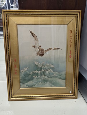 Lot 278 - A JAPANESE EMBROIDERED 'EAGLE' PANEL