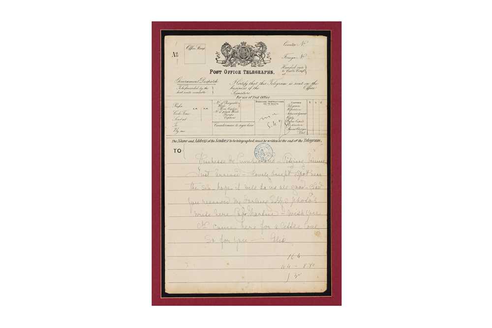 Lot 9 - TELEGRAM FORM FILLED IN BY ALEXANDRA, PRINCESS OF WALES