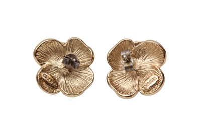 Lot 406 - Chanel Black Camellia CC Pierced Earrings