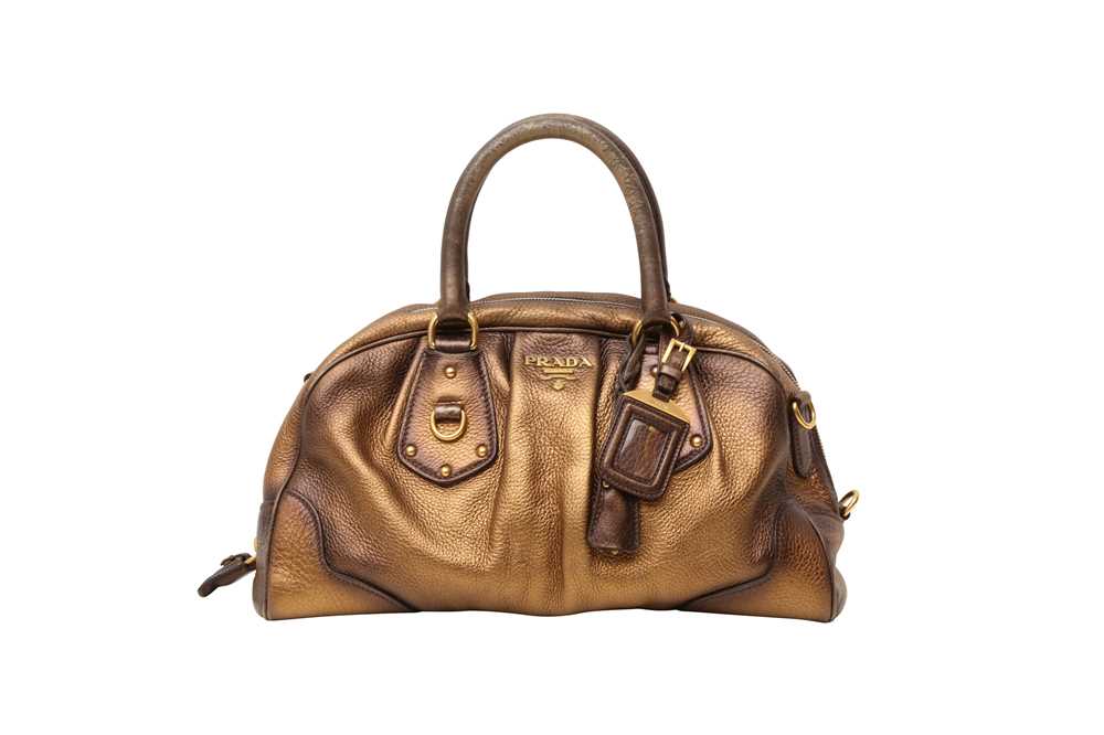 Lot 394 - Prada Metallic Bronze Vitello Bowler Bag