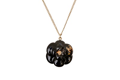 Lot 407 - Chanel Black Camellia CC Pendant Necklace
